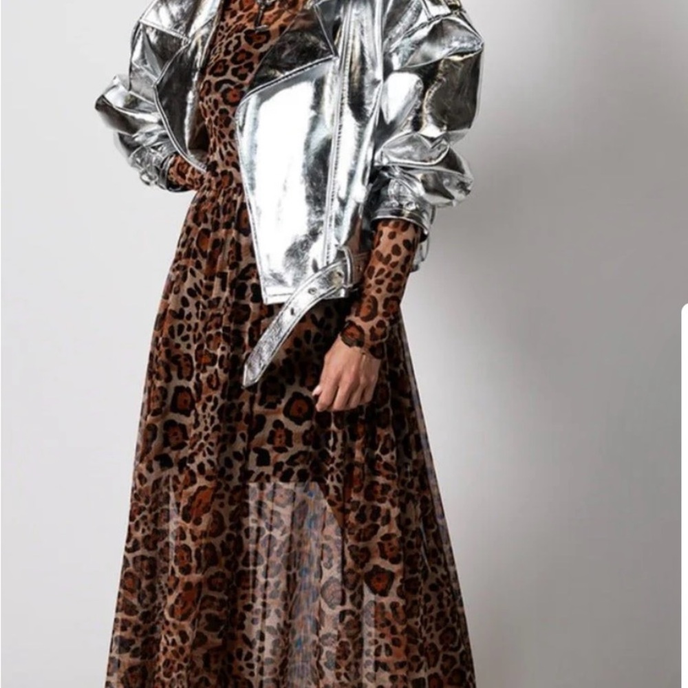NWT- Dressed in LaLa Mesh Maxi Dress Jacket with Leopard Print